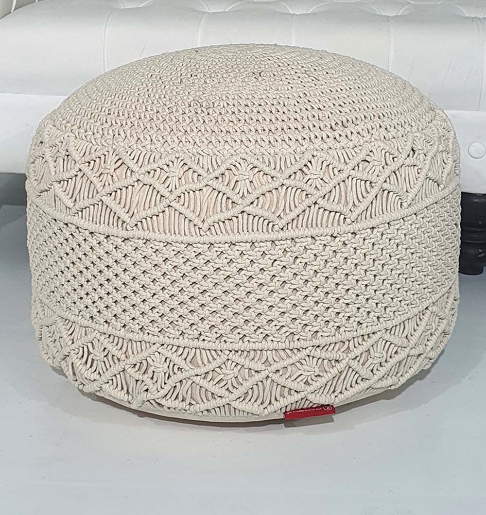 100% cotton round pouf PF-073 with thermocol filling for comfortable seating