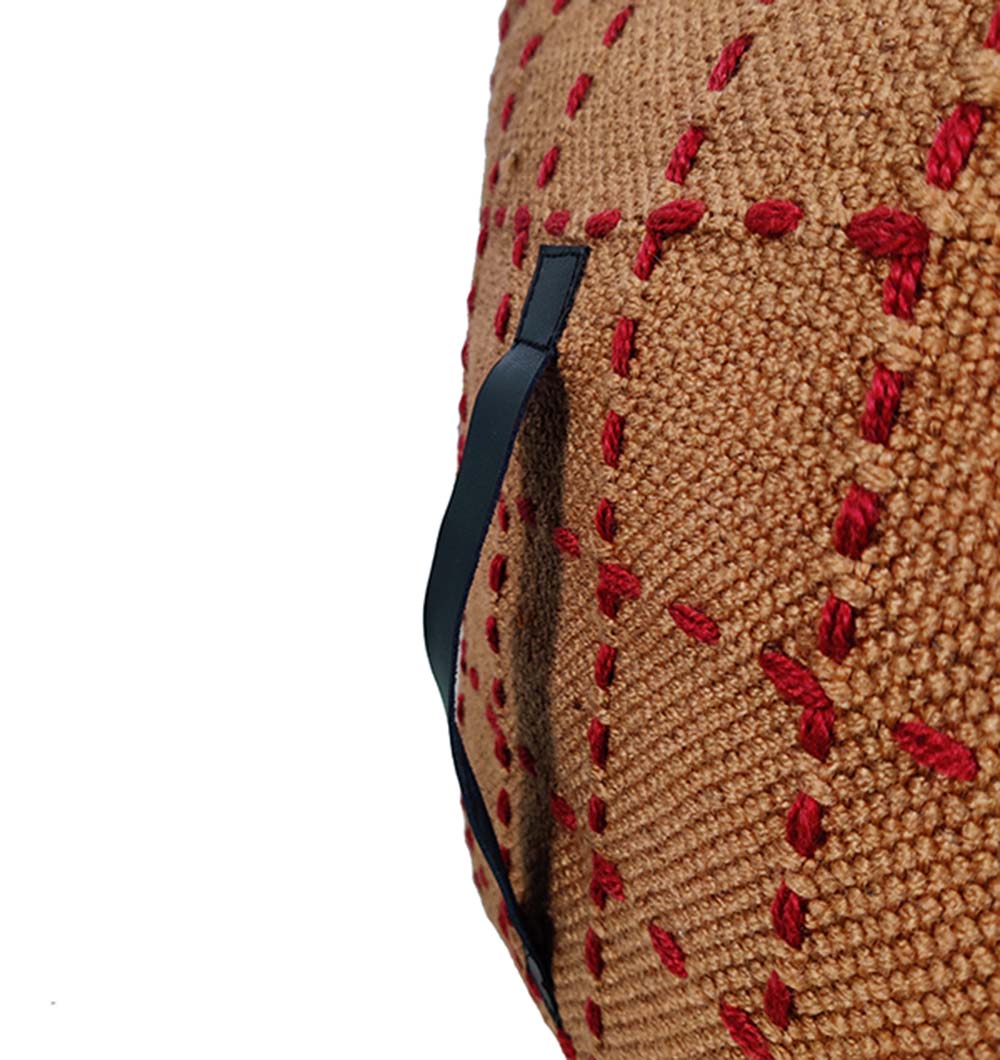 Detailed view of handmade multi-color pouf PF-107 highlighting fabric pattern