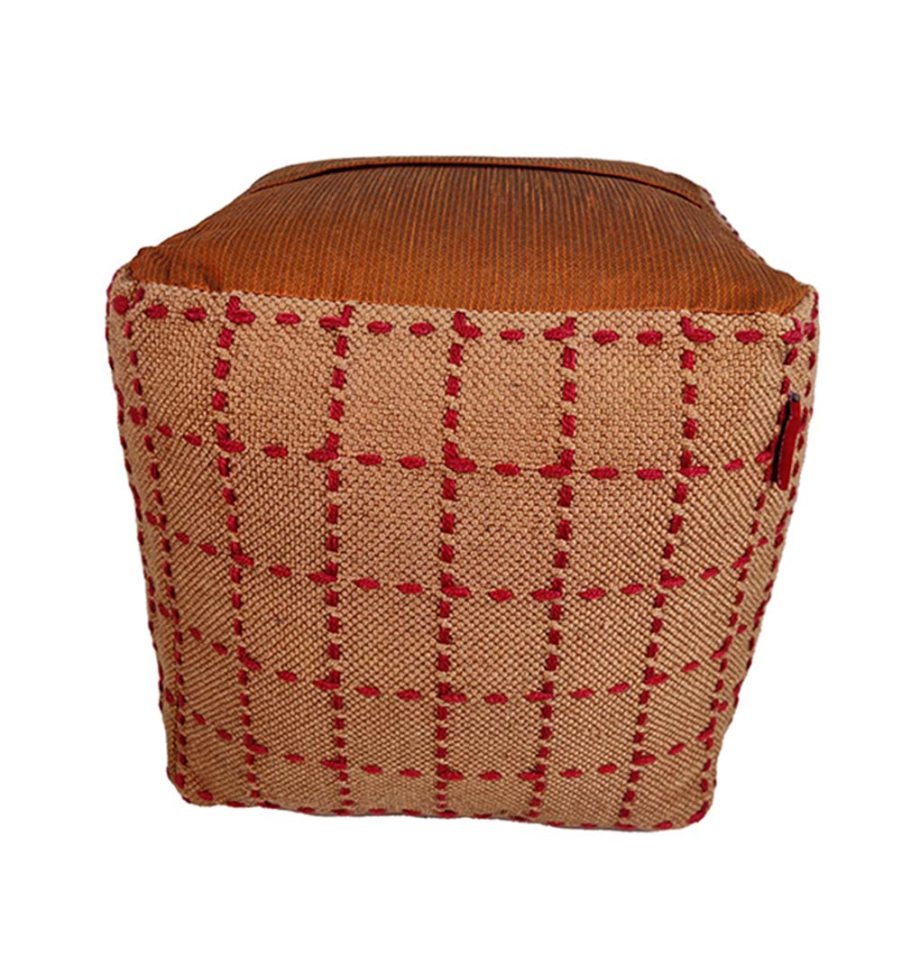 Handmade PF-107 pouf with pedestal base, bright multi-color fabric, perfect for home décor