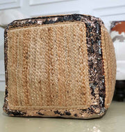 Natural jute cover pouf PF-136 adding rustic charm and cozy seating to living room interiors