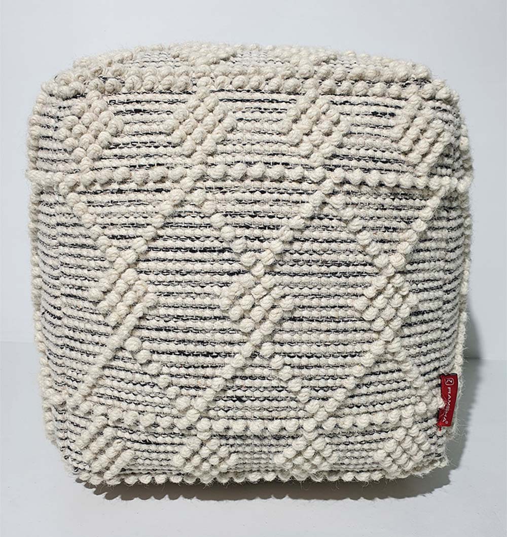 Elegant PF-138 pouf made from wool and cotton, perfect for indoor décor accent
