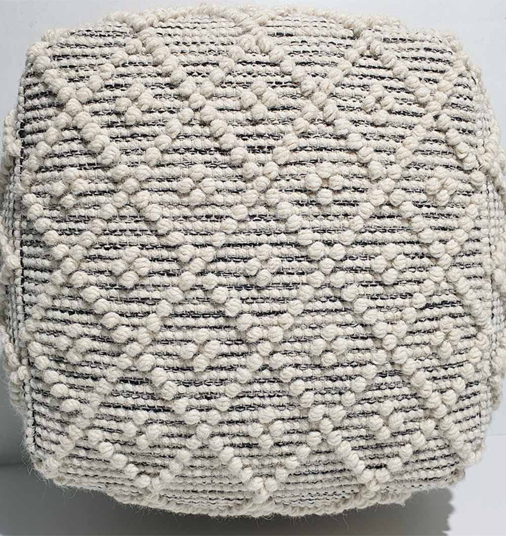 Top view of square PF-139 pouf showing natural color and woven wool-cotton texture