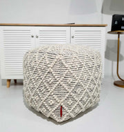 Square handmade pouf PF-139 in natural color with soft wool-cotton blend
