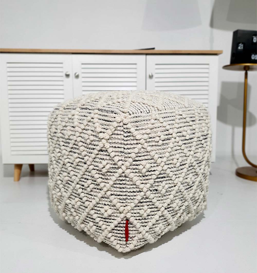 Square handmade pouf PF-139 in natural color with soft wool-cotton blend