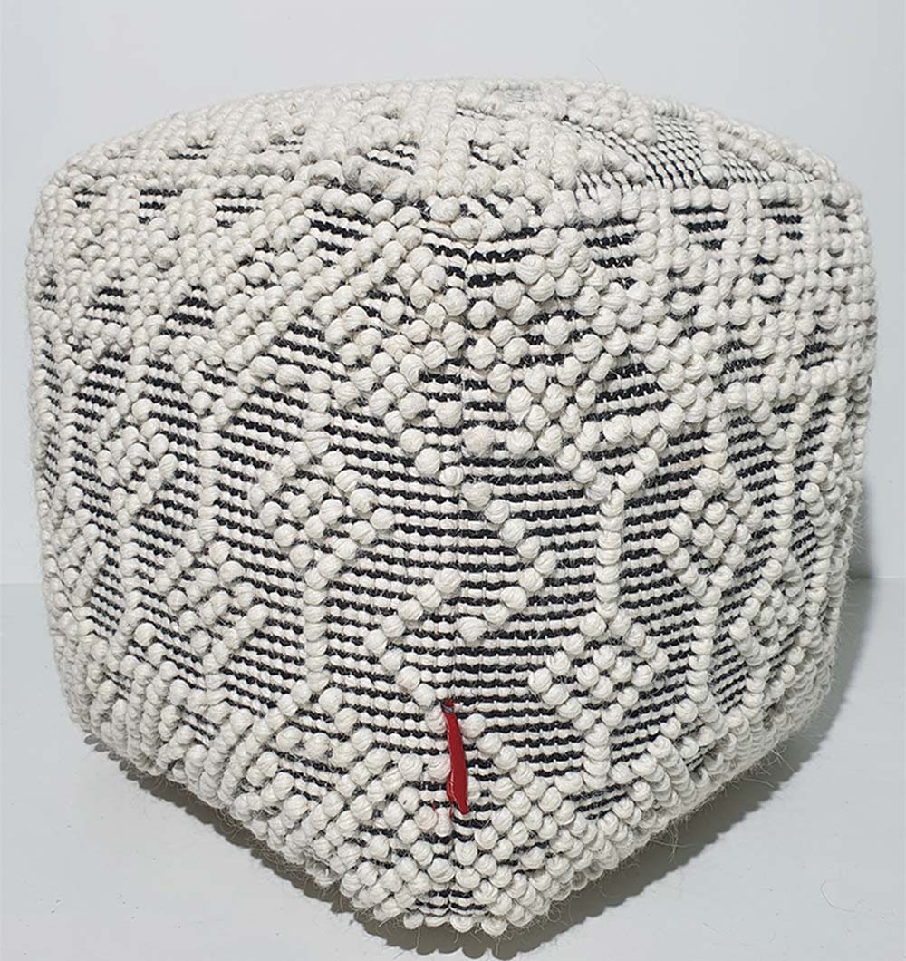 Soft and versatile wool-cotton pouf for living room, bedroom, or lounge seating