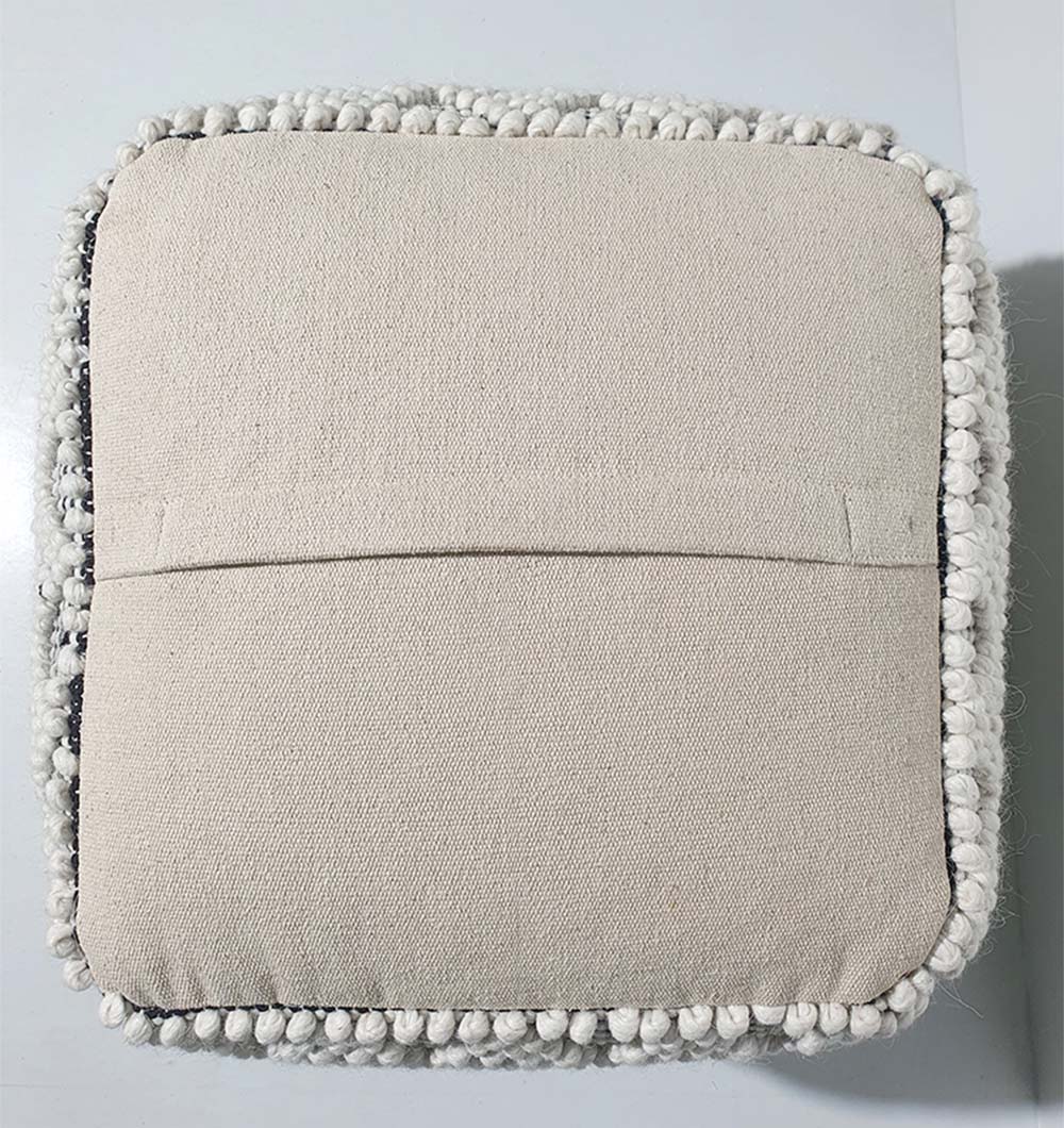 Back view of PF-140 natural color pouf showing wool and cotton fabric