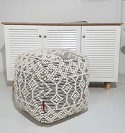 Handmade natural wool and cotton pouf PF-140 with soft textured surface and square design for living room decor