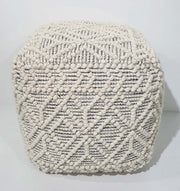 Handmade natural color pouf PF-141 with wool-cotton cover for stylish living room seating