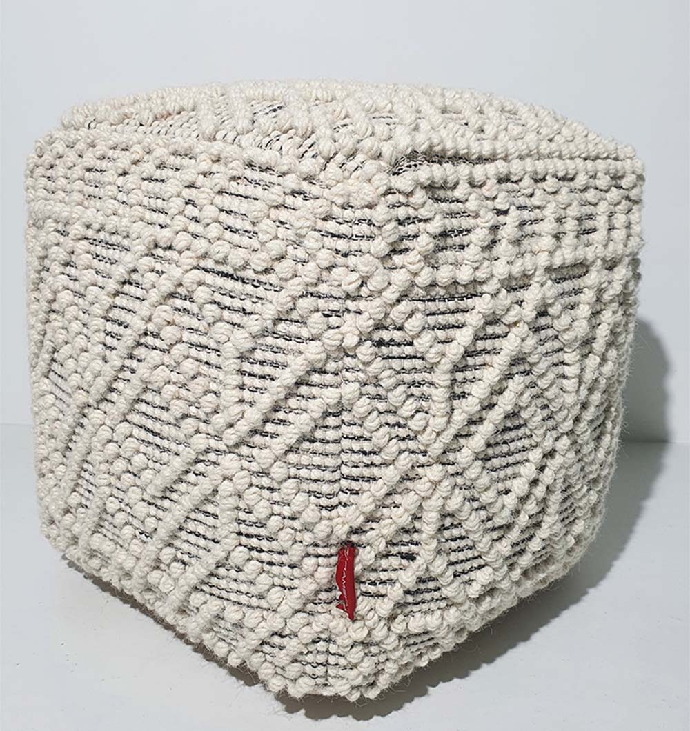 PF-141 wool and cotton pouf styled as an ottoman or bean bag in modern home interiors