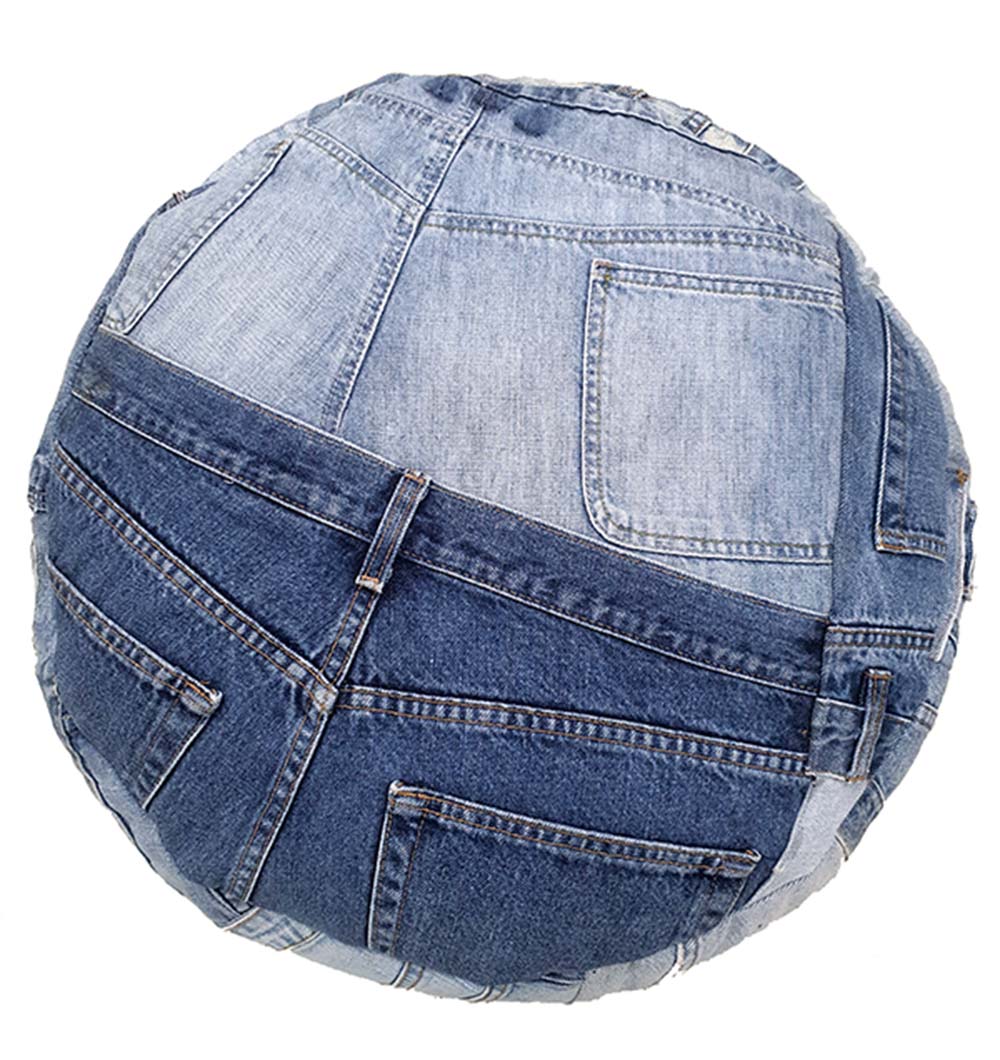 Top view of handmade cotton pouf PF-144 showing round shape and woven surface pattern