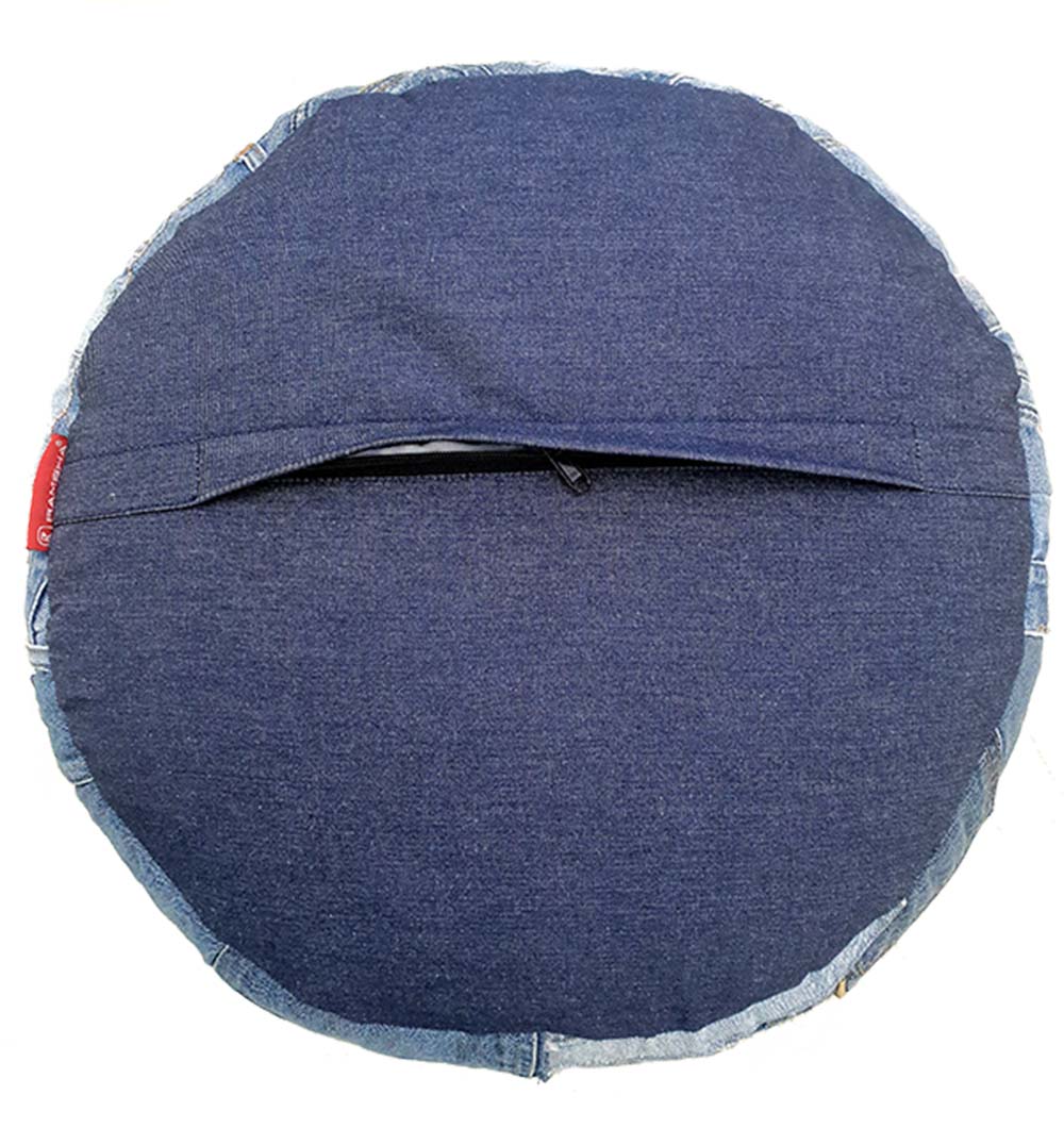 Backside view of handmade cotton pouf PF-144 showing fine stitching and durable cotton fabric