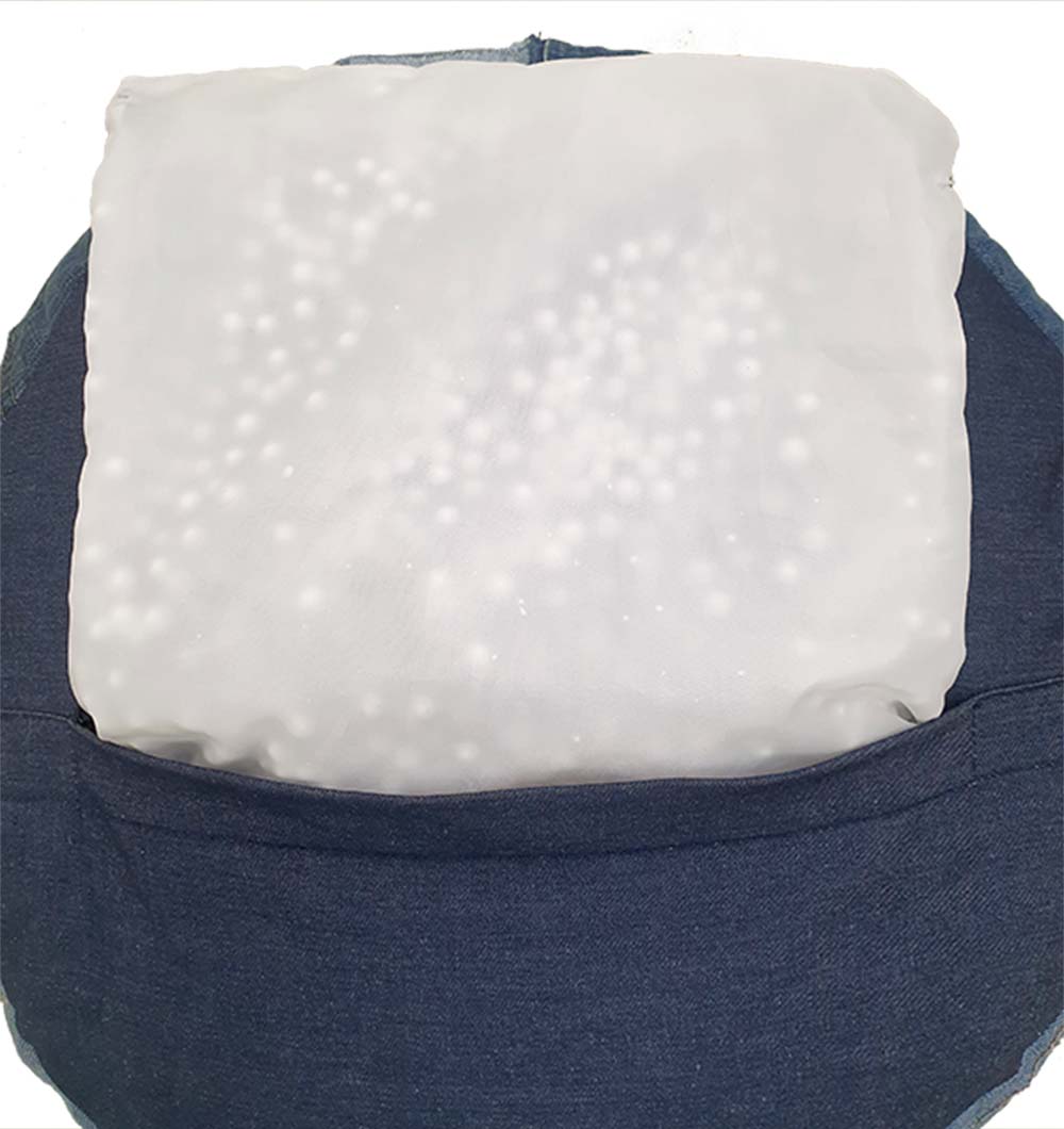 Bottom side of colorful cotton pouf PF-144 crafted from 100% cotton with detailed handwork