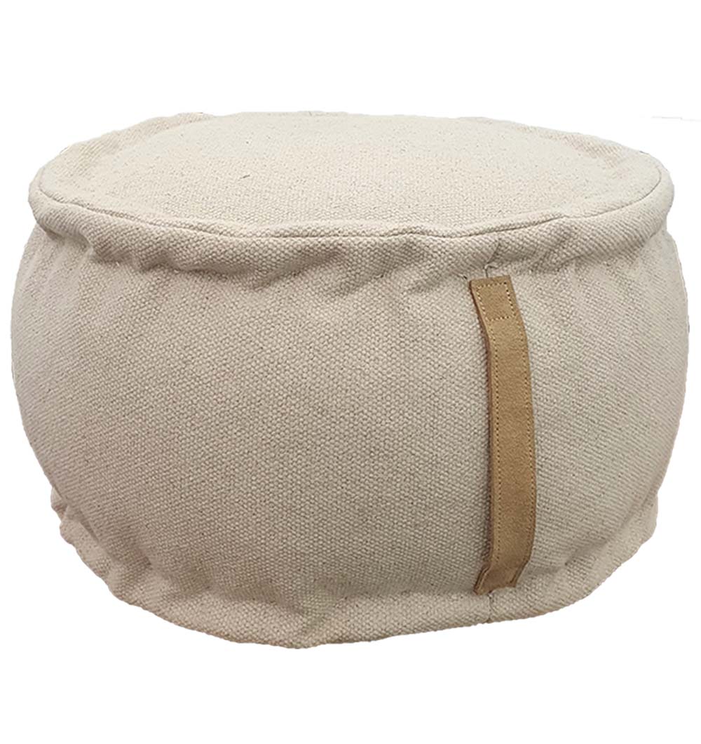 Handcrafted round PF-143 pouf for lounging, featuring durable polyester material