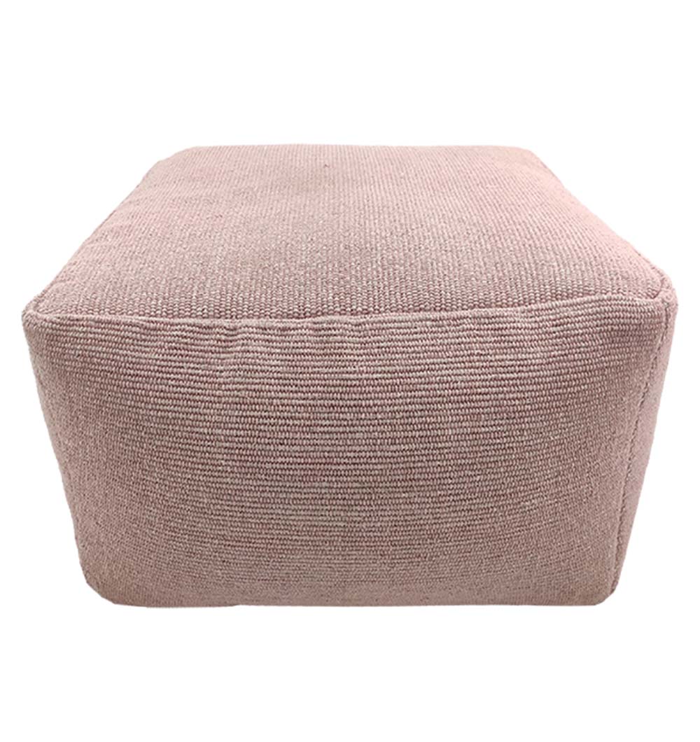 The RAMSHA HOME 100% Cotton Pouf PF-069 is a square, light pink ottoman with a soft, woven cotton cover and thermocol bean fill, shown front and slightly above against a plain white background.