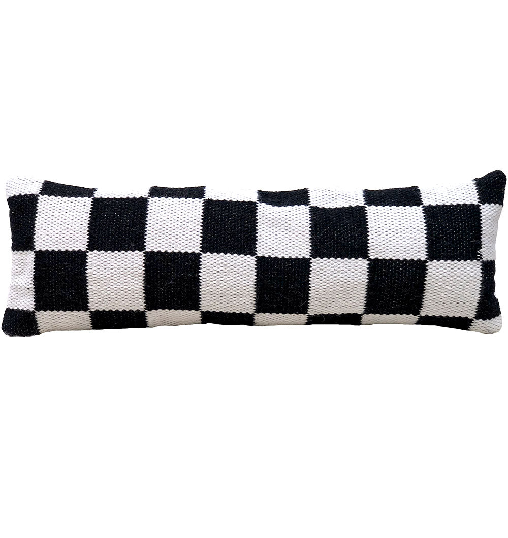 The RAMSHA HOME Woven Polyester Cushion Soft Cushion With Insert features a black and white checkerboard pattern in evenly sized squares, made from soft polyester for enhanced comfort at home.