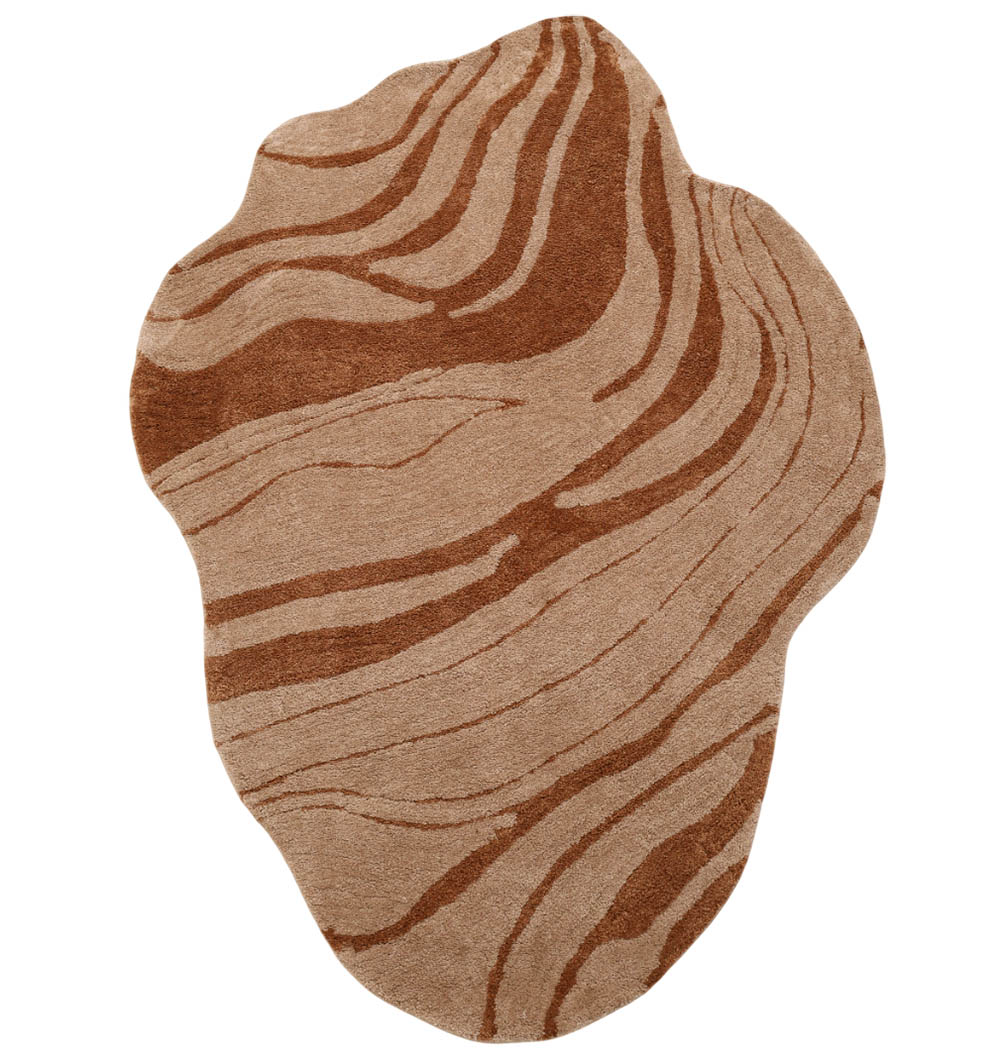 The RAMSHA HOME Shaped Rug (SG 033, 160x230 cm) features a beige and brown shaggy design with an abstract, wood grain-inspired pattern—perfect for your living room.