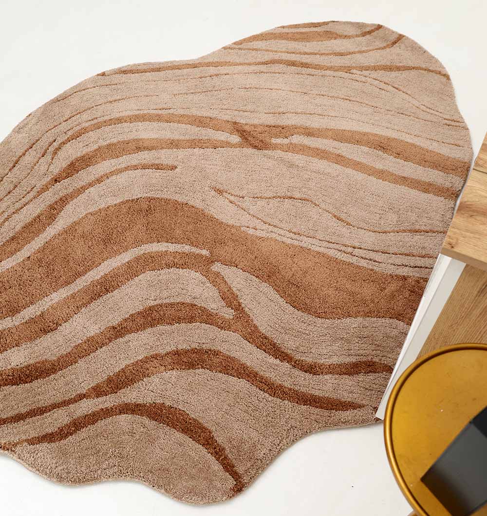 Shaped Rug Beige & Brown Color Shaggy Rug for Living Room - SG 033 (160x230 cm)