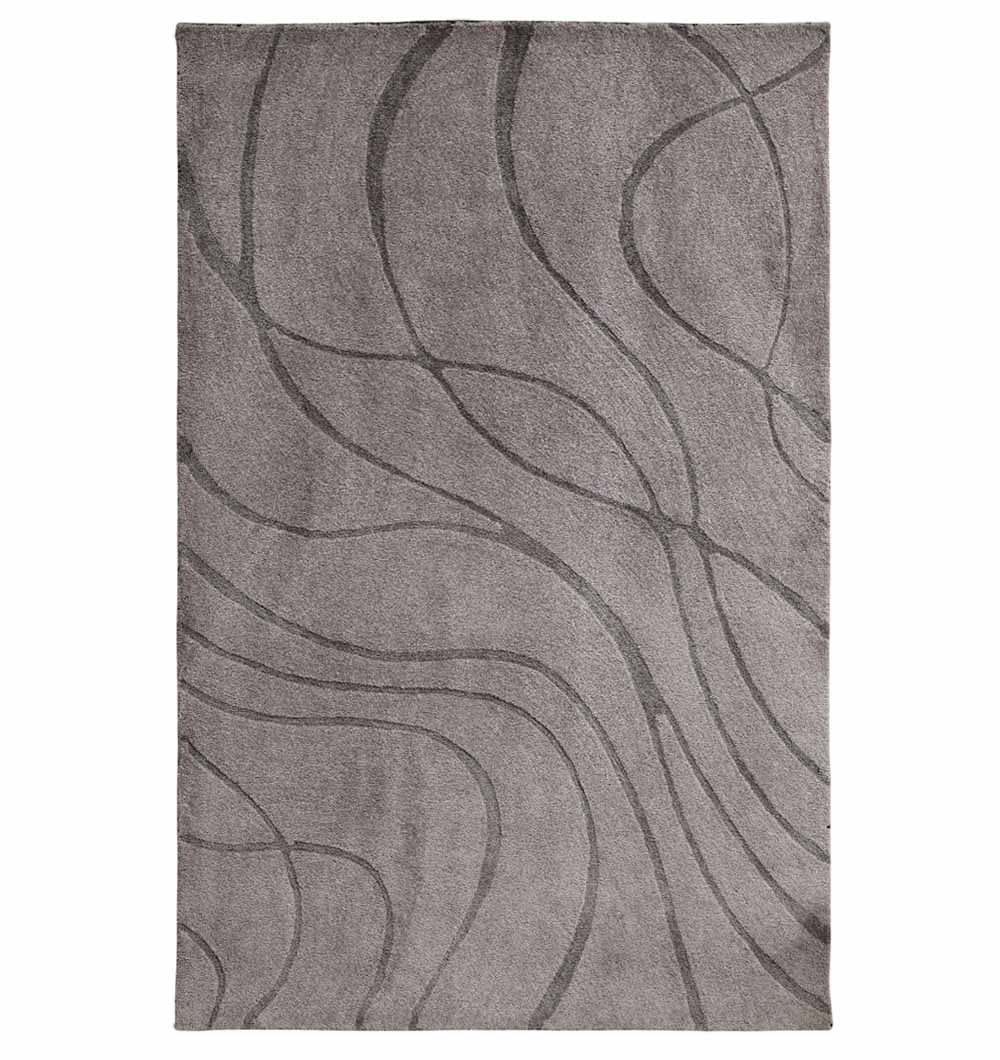 The RAMSHA HOME Shaggy Rug for Living Room - SG 039 (200x300 cm) is a rectangular gray modern rug with a subtle wavy line pattern in a darker shade, crafted with plush pile for comfort and style.