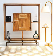 Wooden Book Shelf With Central Cabinet