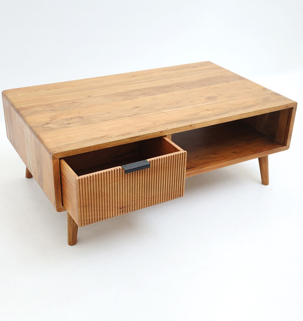 The RAMSHA HOME Modern Industrial Acacia Wood Sideboard features a black metal base, combining sleek storage and style—ideal as a TV stand or accent for your modern TV unit, shown against a plain white background.
