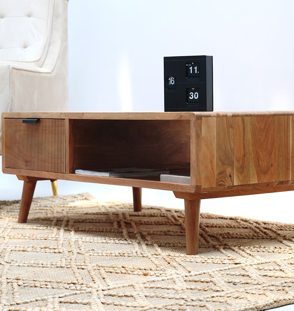 Modern Industrial Acacia Wood Sideboard with Black Metal Base