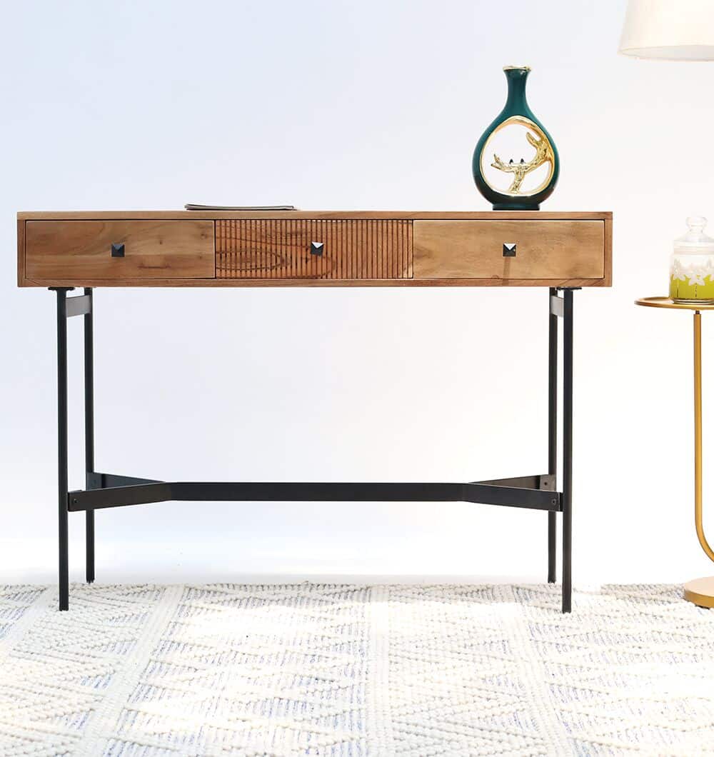 Wooden Sideboard Cabinet – Solid Acacia & Metal Base