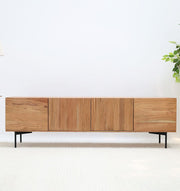 Wooden TV Cabinet with Storage – Solid Acacia & Metal Base