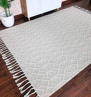 Handmade Woven Rug Natural White Color Fringes Decor Rug SRN-007