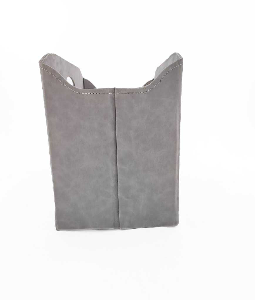 The Grey Handmade Polyester Basket - BK 002 (35x20x27cm) by Ramsha Home offers a stylish, rectangular storage solution with stitched seams and open top—ideal for home organization. Shown on a plain white background.