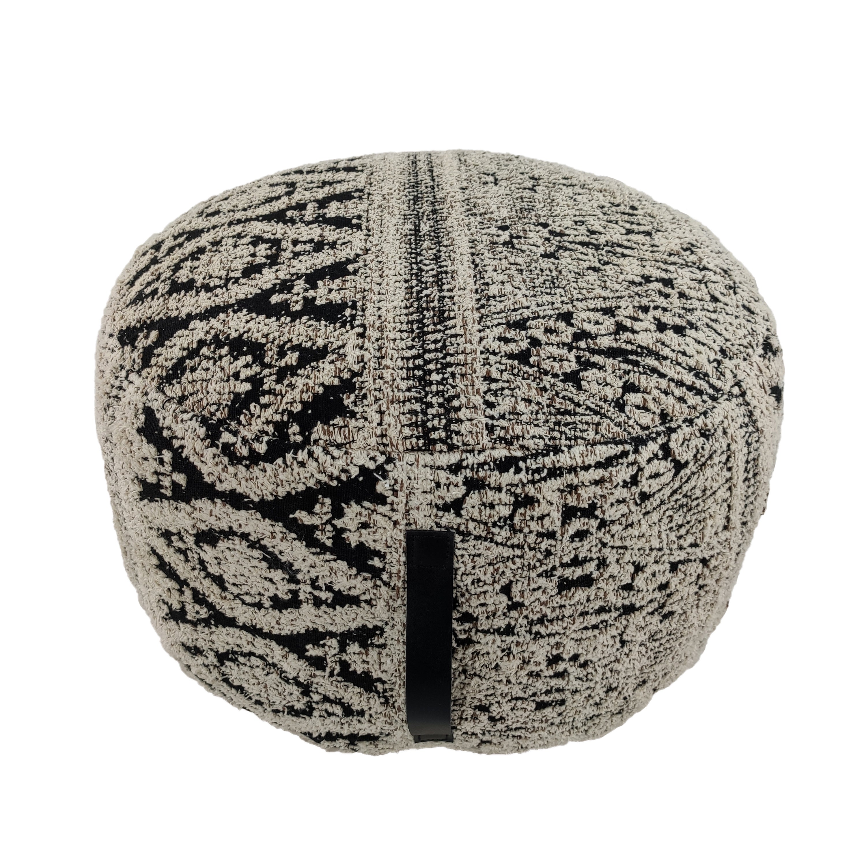 White and black cotton pouf with handle, filled with thermocol beans for comfort