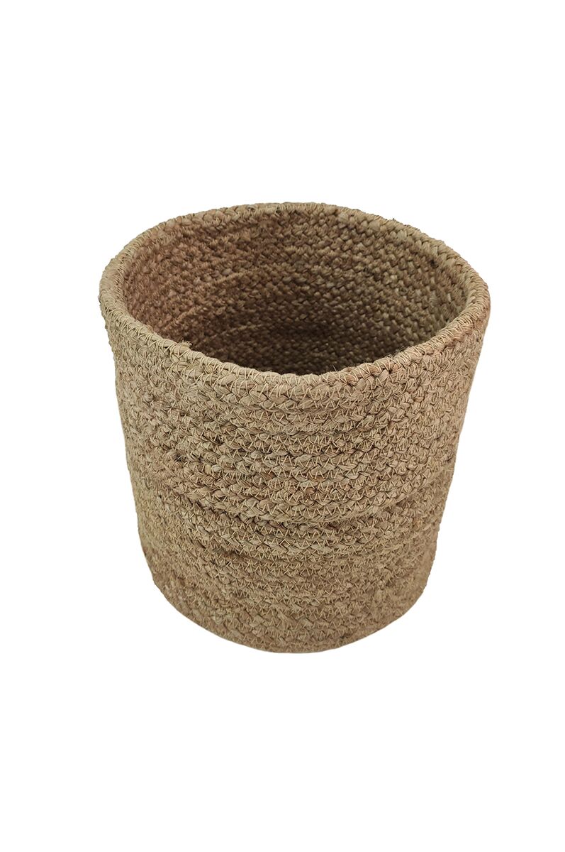 The Natural Handmade Jute Basket - BS 016 (20x30cm) from Ramsha Home is a round, brown basket crafted from natural fibers—ideal as eco-friendly storage or natural home decor.