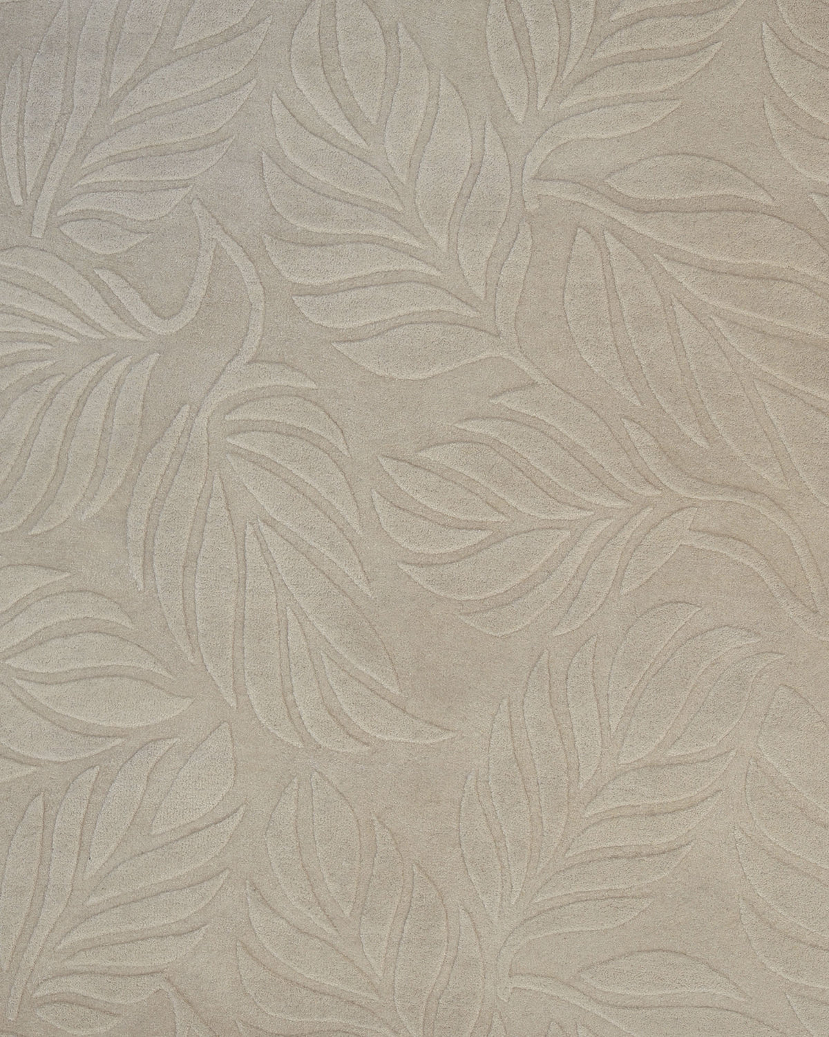 RAMSHA HOME’s Premium Off-White Area Carpet - HTW 115 (200x300 cm) features an elegant off-white wool fabric adorned with a subtle, raised leaf pattern. The stylized leaves are artfully spread across the surface, lending a textured and sophisticated appearance to this hand-tufted wool rug—a refined addition to elevate any stylish living space.