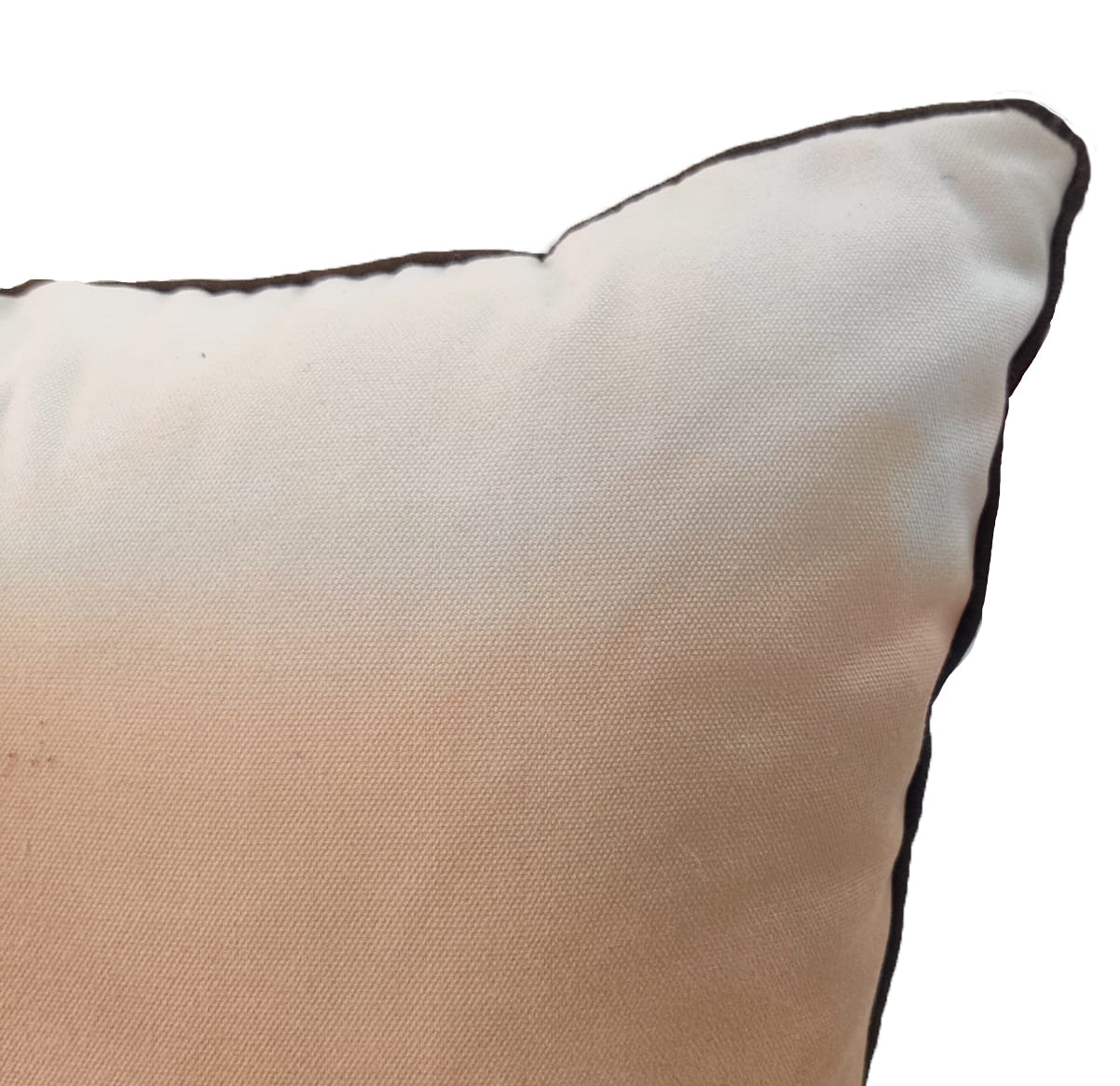 Close-up of the RAMSHA HOME Gradient Pattern Cushion CS-272, featuring a beige design with dark brown edge trim—an elegant decor accent perfect for pairing with your favorite removable insert.