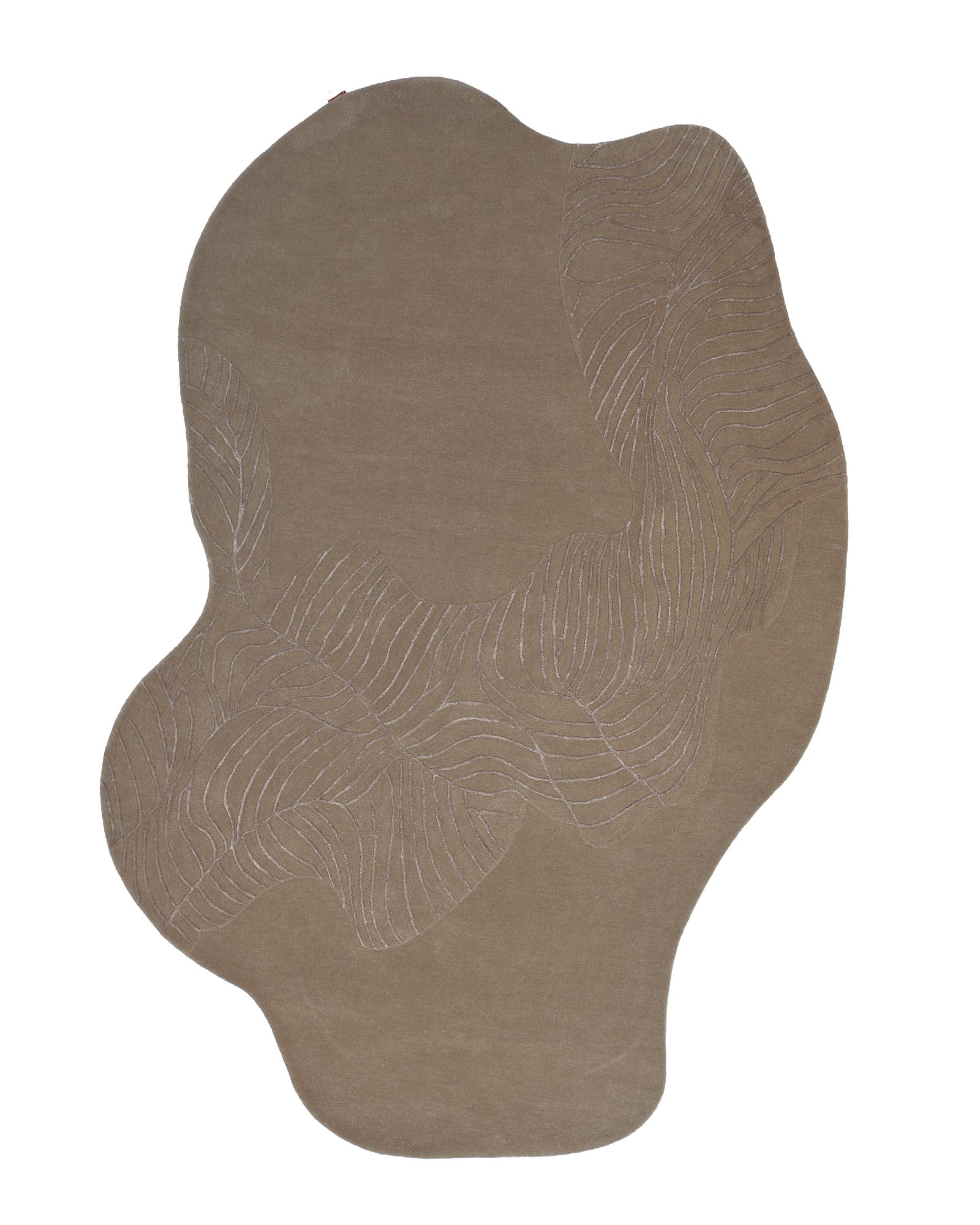 The Natural White Color Handmade Area Rug - HTWV-137 (200x300 cm) from RAMSHA HOME features an irregular shape in a soft beige shade, with subtle, wavy embroidered patterns forming abstract lines for a modern, organic look across its wool surface.
