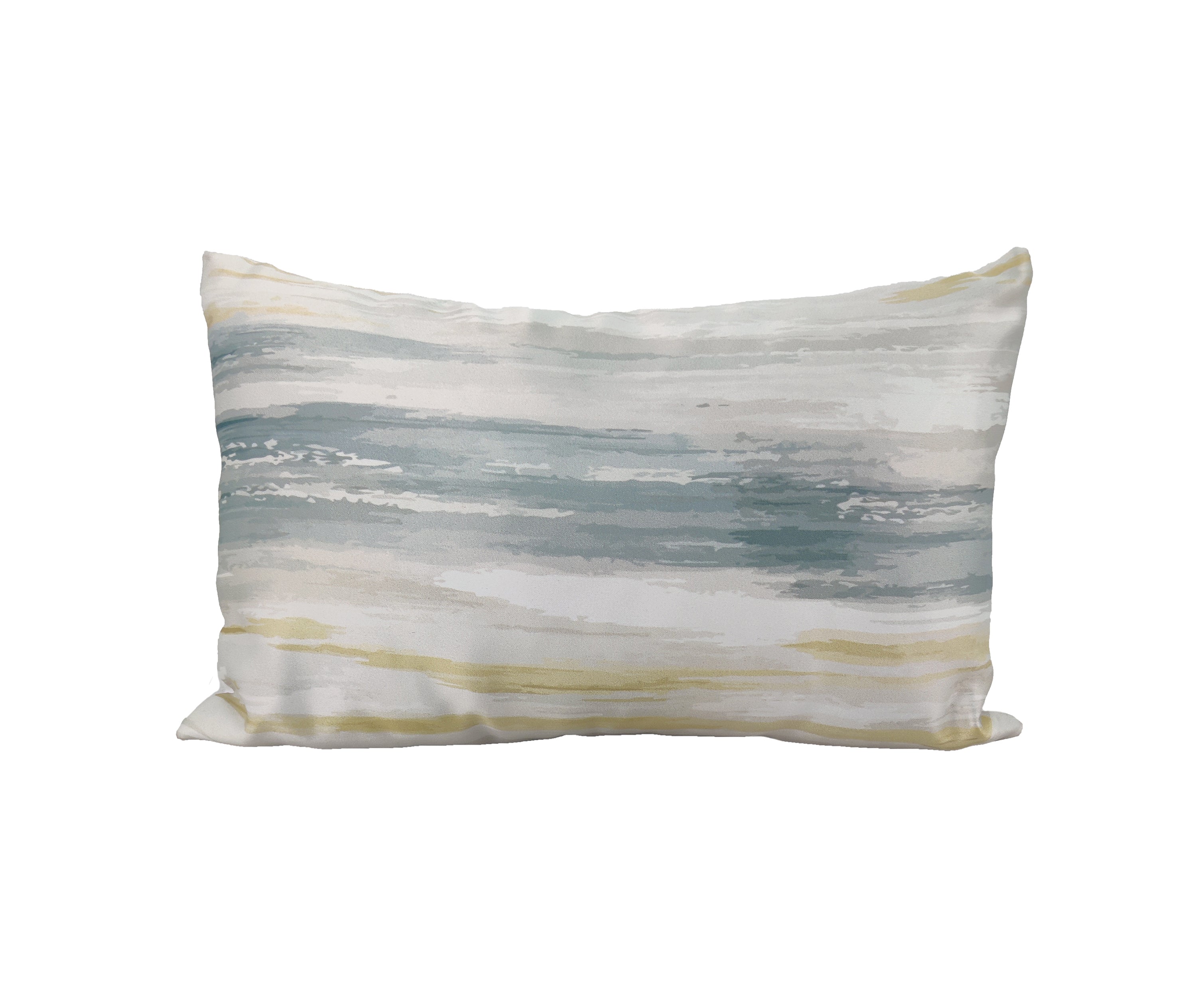 The RAMSHA HOME Polyester Cushion Gradient Print Cushion With Insert cs-244 features a soft polyester material and a watercolor-style gradient in blue, gray, and beige on white for stylish decorative comfort.