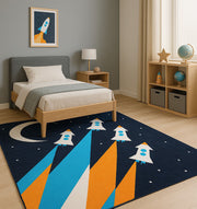 Kids Space Rocket Polyester Playroom Rug KD-001 (170x240cm)