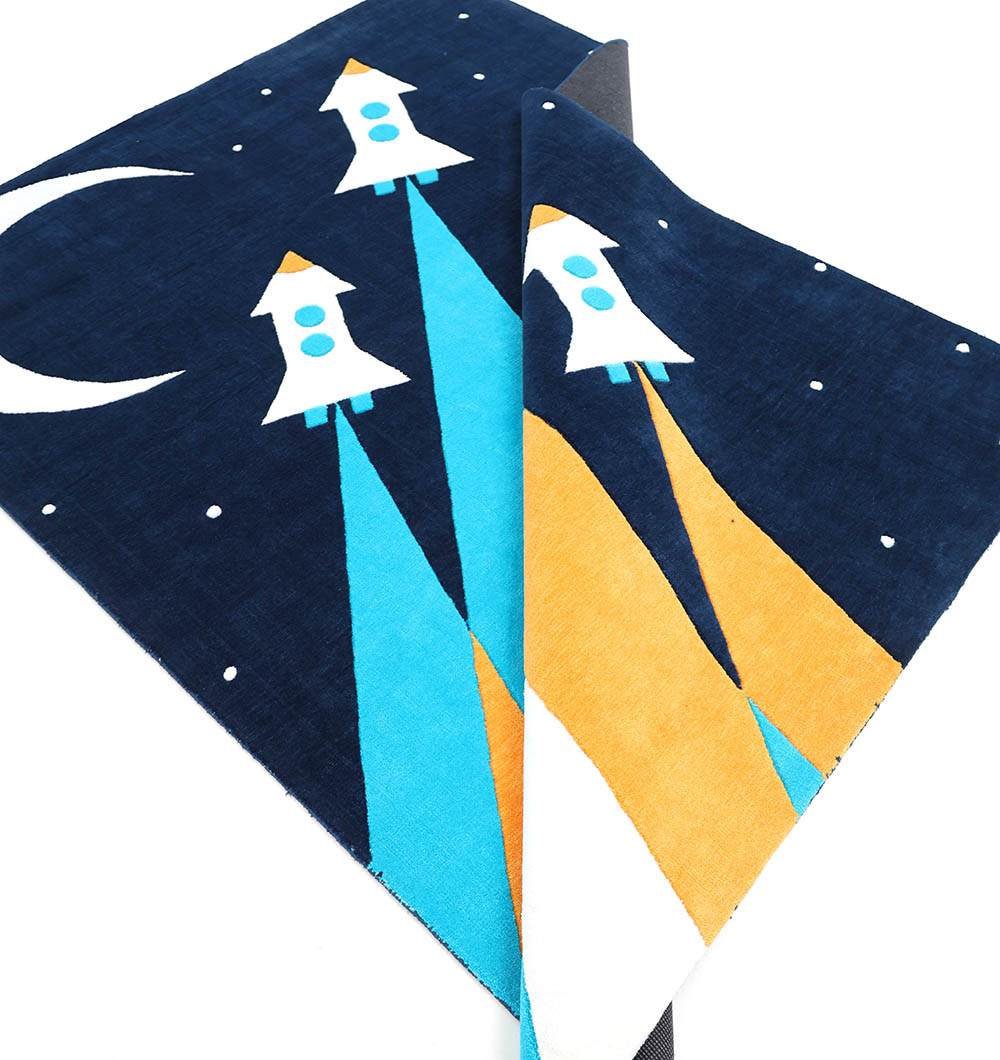 Kids Space Rocket Polyester Playroom Rug KD-001 (170x240cm)