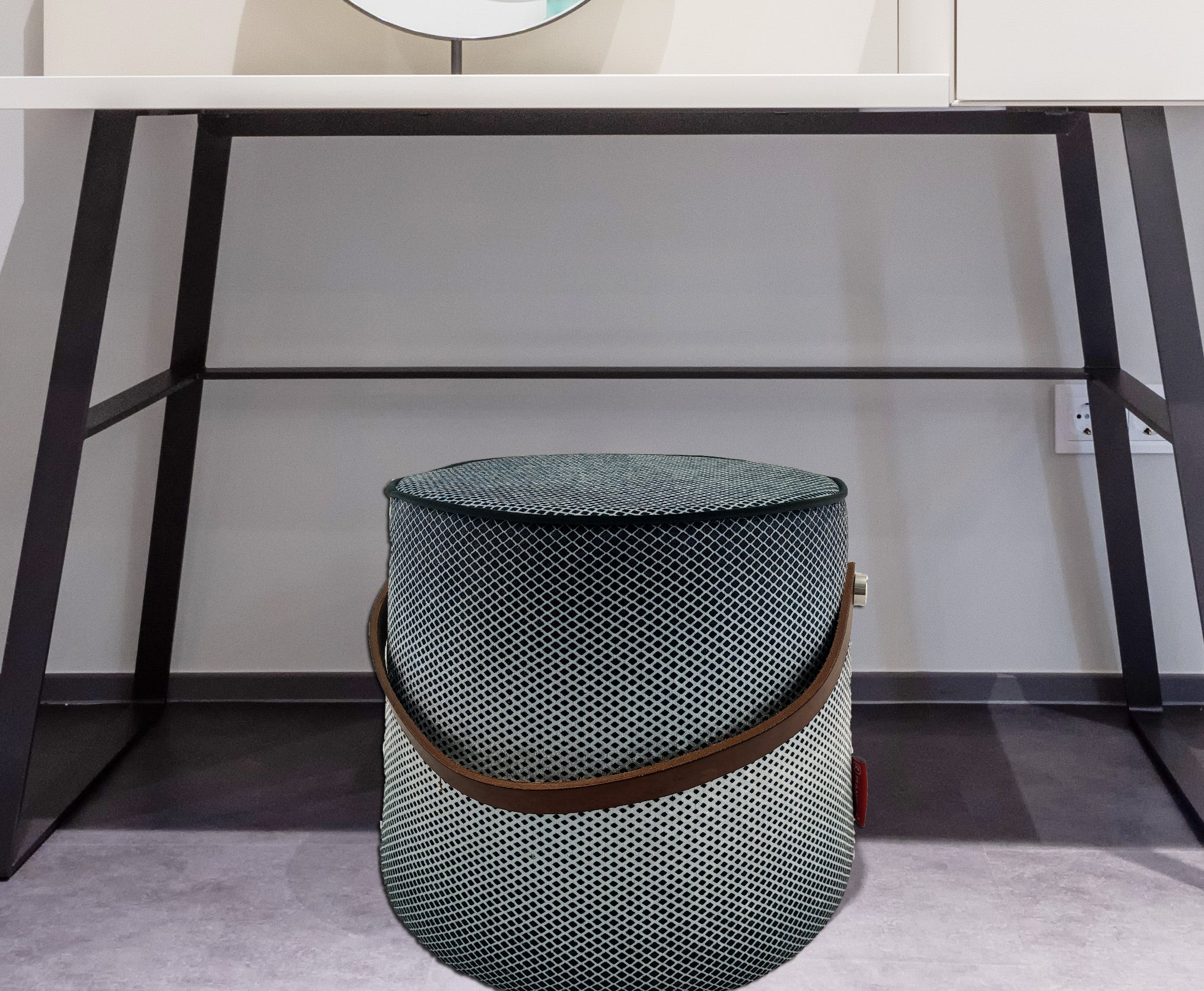 Printed Pedestal Pouf With Leather Handle PF-026