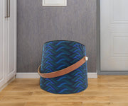 Blue Printed Pedestal Pouf With Leather Handle PF-037