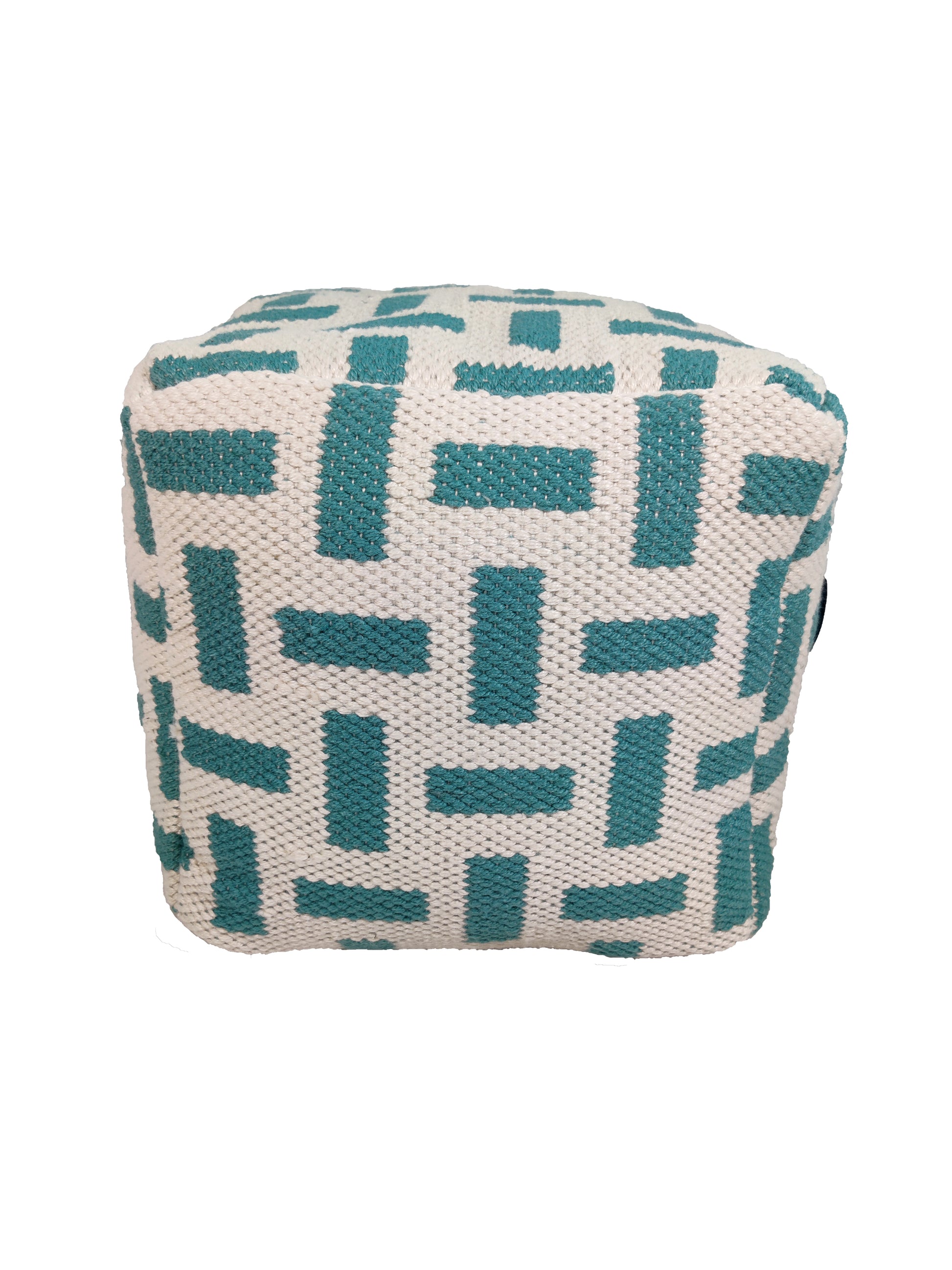 Light blue and cream pouf PF-112 with 100% polyester cover and thermocol filling