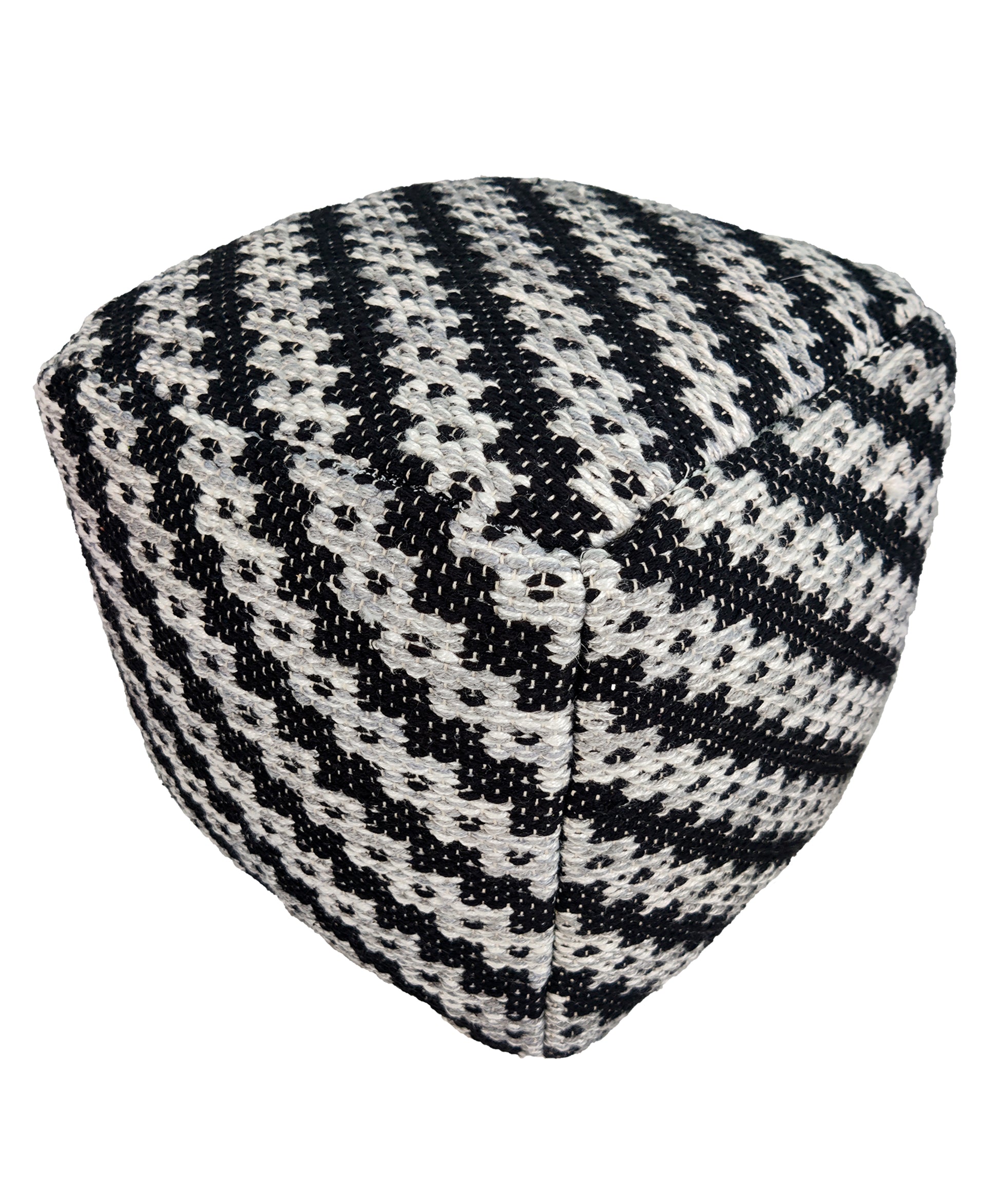 Black and grey printed pouf PF-113 with 100% polyester cover and thermocol filling