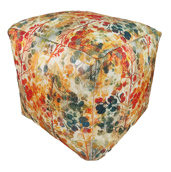 Multi-colored floral printed pouf PF-115 with 100% polyester cover and thermocol filling