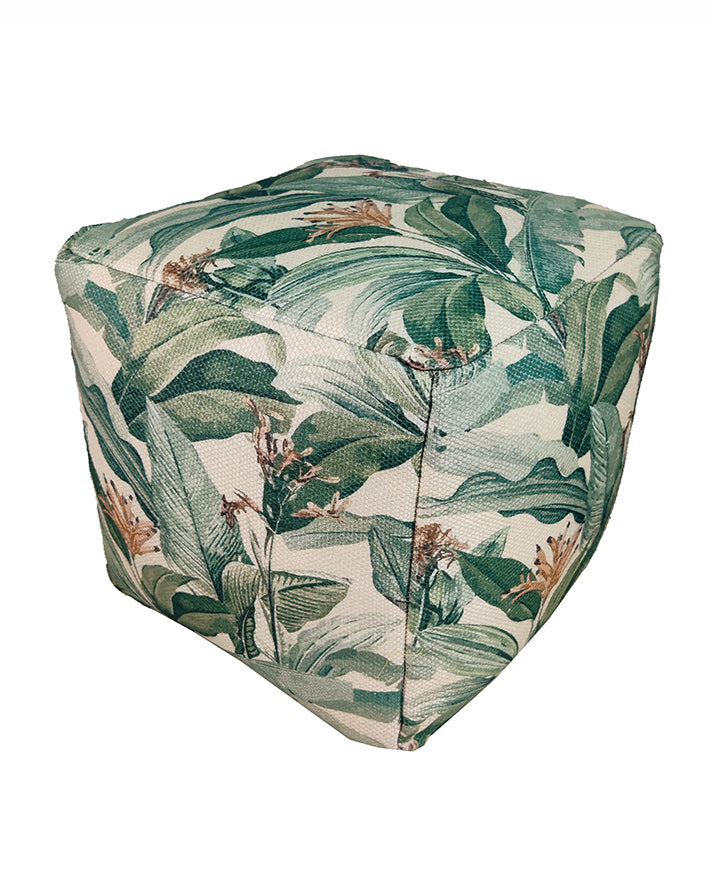 Green pouf with 100% polyester cover and thermocol filling