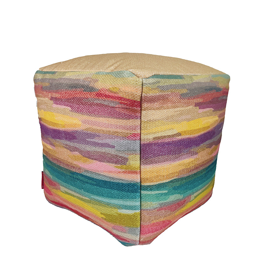 Multi-colored printed pouf PF-119 with 100% polyester cover and thermocol filling