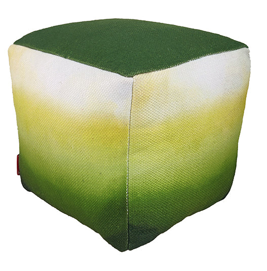 Green handmade pouf with 90% wool and 10% cotton, soft and comfortable for seating
