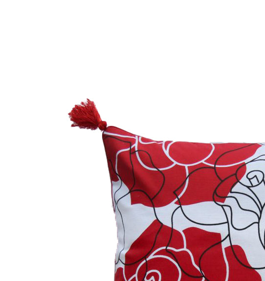Polyester Cushion Red And White With Tassel CS-232