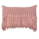 Pink Cotton Macrame Cushion Cover with Fringes for Couch and Window Seat - CS 040 (50x70cm)