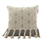 White and Grey Color Cotton Cushion with Filler for Window Seat, Floor - CS 173 (45x45cm)