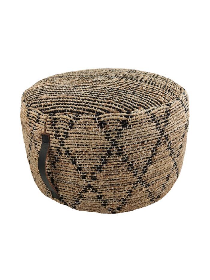 ⁦Natural and Black Color Playroom Jute & Cotton Pouf - PF 048 (50x50x30cm)⁩ - الصورة ⁦1⁩