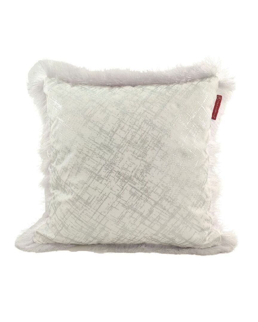 zahid 3 White & Silver Color Poly Duck Cushion with Filler for Home Decor, Window Seat - CS 122 (45x45cm) - الصورة 1